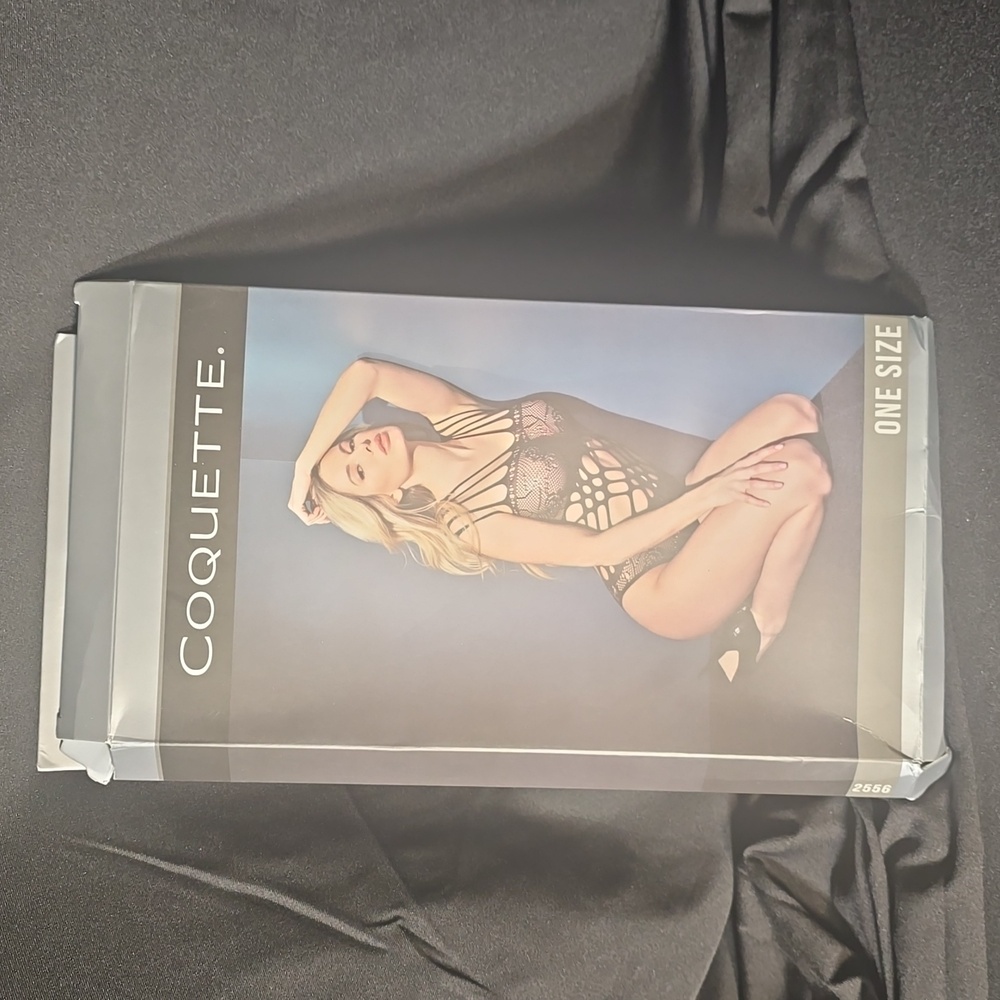 COQUETTE TEDDY BODY-BLACK STRAPPY LACE-SIZE:OS
